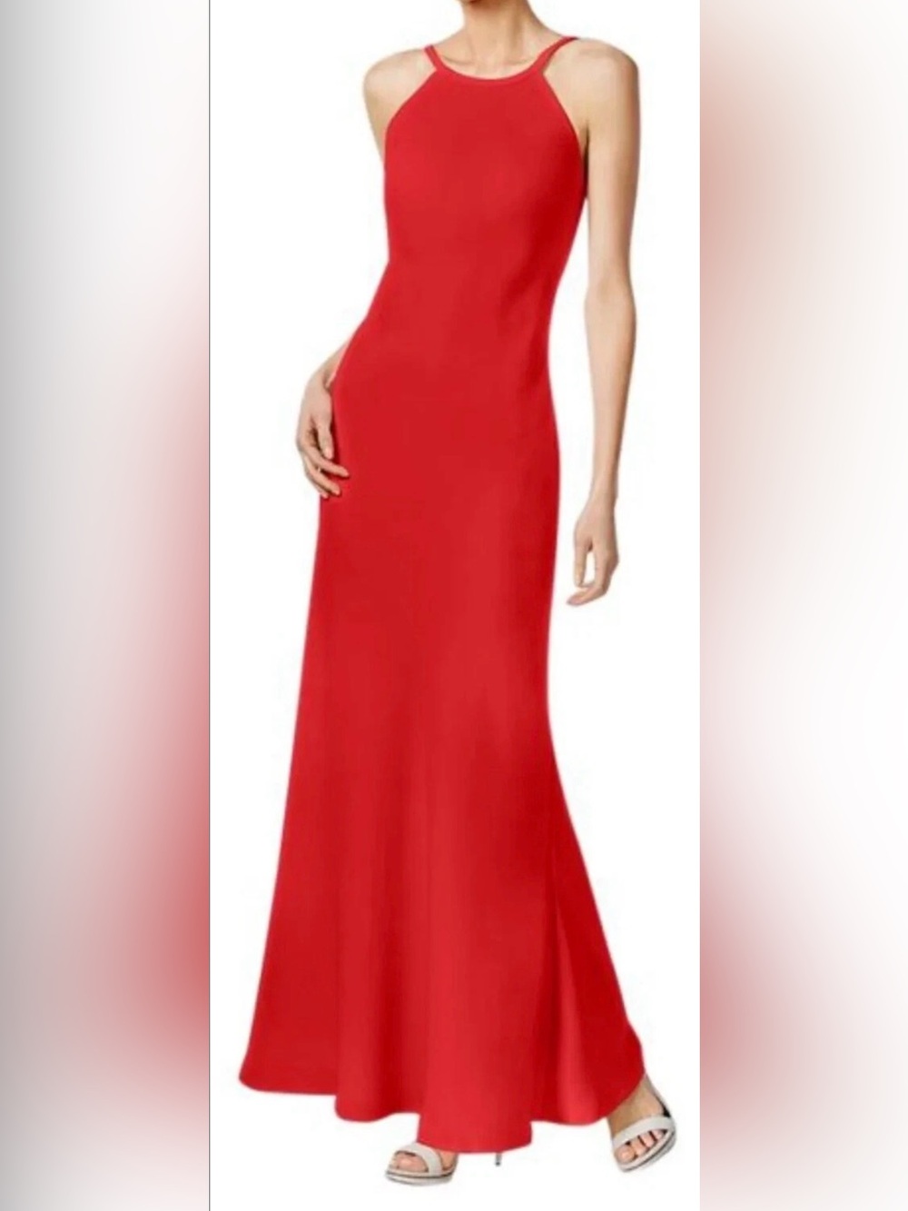 Calvin Klein Red Maxi Dress- Sleek Halter Silhouette